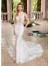 Ivory Embroidered Floral Lace Tulle Sexy Shimmering Wedding Dress